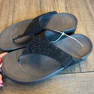 Black rhinestone fitflop wedges